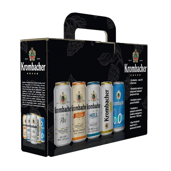 Набор пива Krombacher в ассортименте 0.5л х 4шт + бокал 0.4л