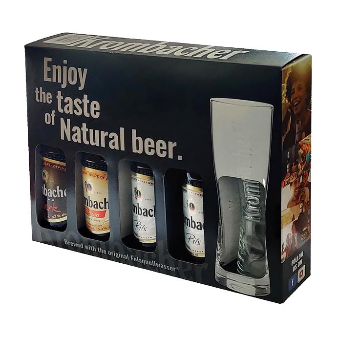 Набор пива Krombacher в ассортименте 0.33л х 4шт + бокал 0.33л