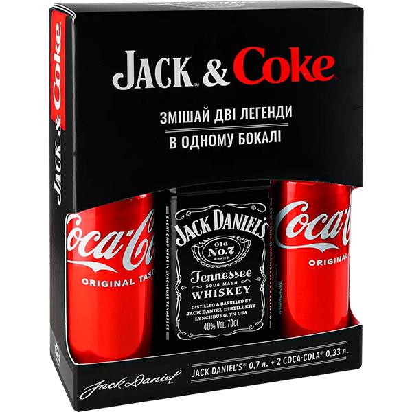 Подарунковий набір віскі Jack Daniel's Old No.7 0.7л + Coca-Cola 0.33л x 2шт