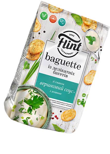 Сухарики пшеничные «Flint Baguette» со вкусом сливочного соуса с зеленью, 100г купить в Hop Hey | Море Пива Сухарики пшеничные «Flint Baguette» со вкусом сливочного соуса с зеленью, 100г
