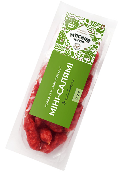 Ковбаски «М'ясний Хутір» Міні Салямі сирокопчені, 150г