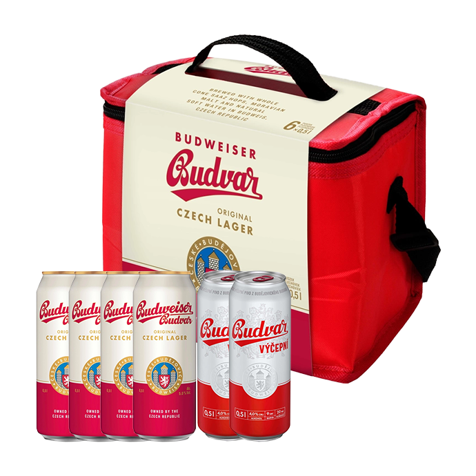 Набор пива Budweiser Budvar Original 0.5л х 4шт + Vycepni 0.5л х 2шт + термосумка