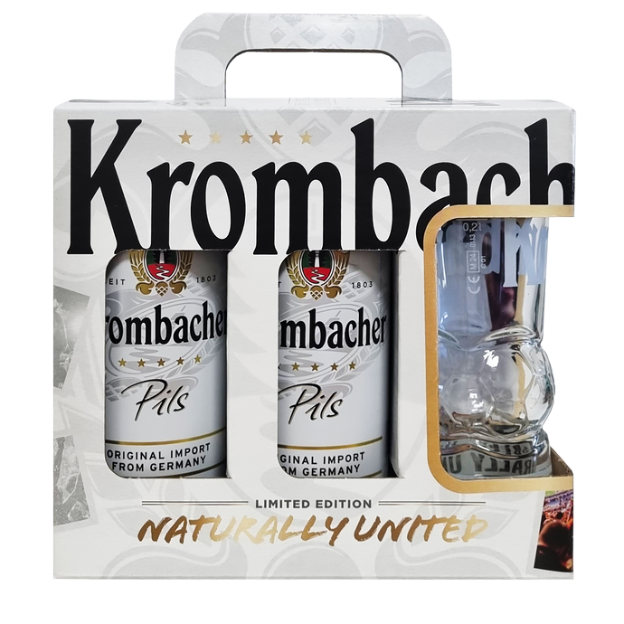 Подарочный набор пива «Футбольный» Krombacher Pils 0.5л х 5шт + бокал 0.2л