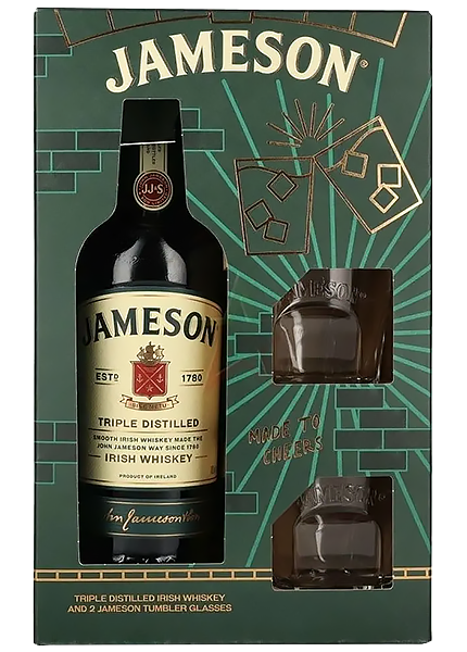 Подарочный набор виски Jameson Irish Whiskey 0.7л + 2 стакана
