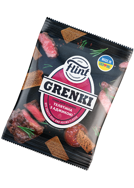 Гренки ржаные «Flint» со вкусом телятины с аджикой, 100г купить в Hop Hey | Море Пива Гренки ржаные «Flint» со вкусом телятины с аджикой, 100г