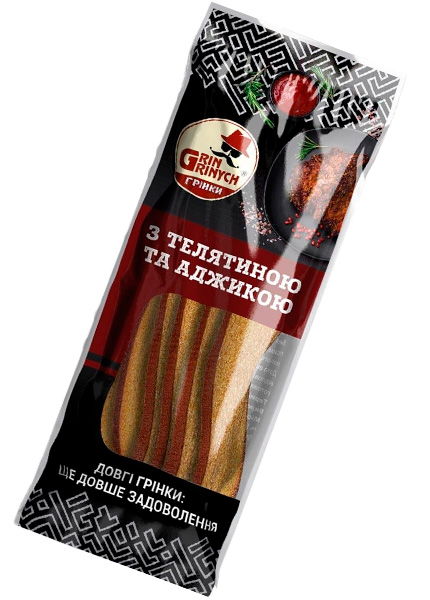 Гренки ржано-пшеничные Grin Grinych со вкусом телятины и аджики 90г