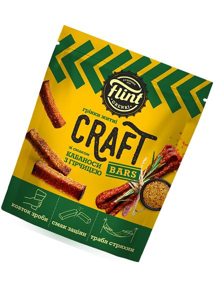 Грінки житньо-пшеничні «Flint Craft Grenki» зі смаком кабаносів та гірчиці, 90г