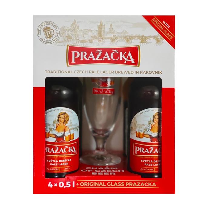 Набір пива Prazacka 0.5л х 4шт + келих 0.33л