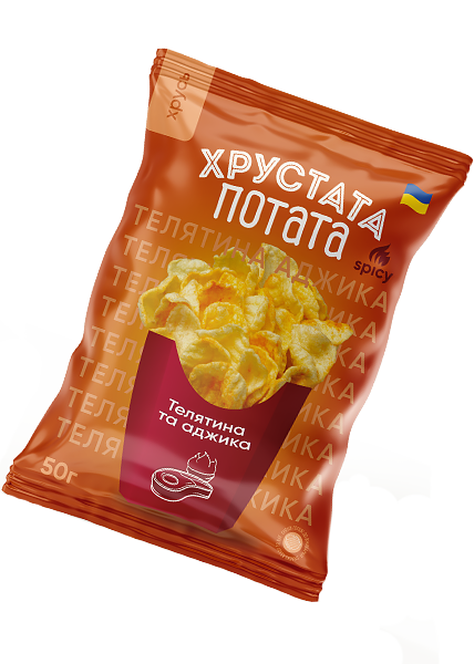 Снеки «Хрустата Потата» зі смаком телятина та аджика, 50г