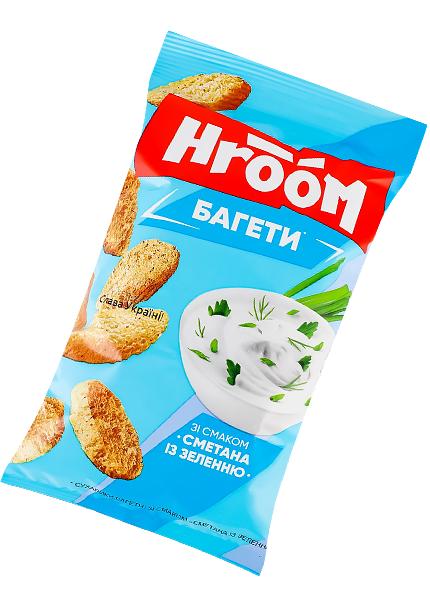 Сухарики багетні Hroom зі смаком сметани з зеленню, 60г