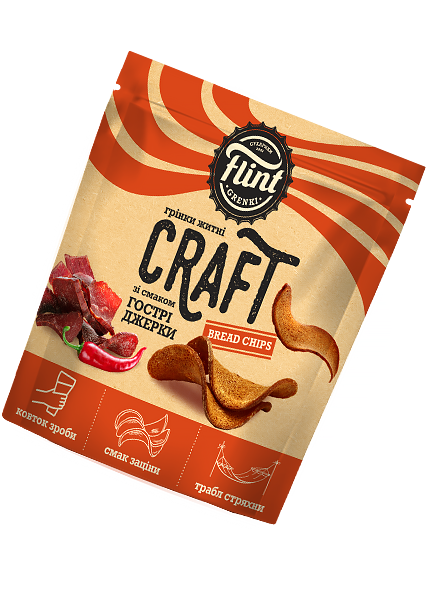 Гренки ржано-пшеничные волнистые «Flint Craft Grenki» со вкусом острых джерки, 90г