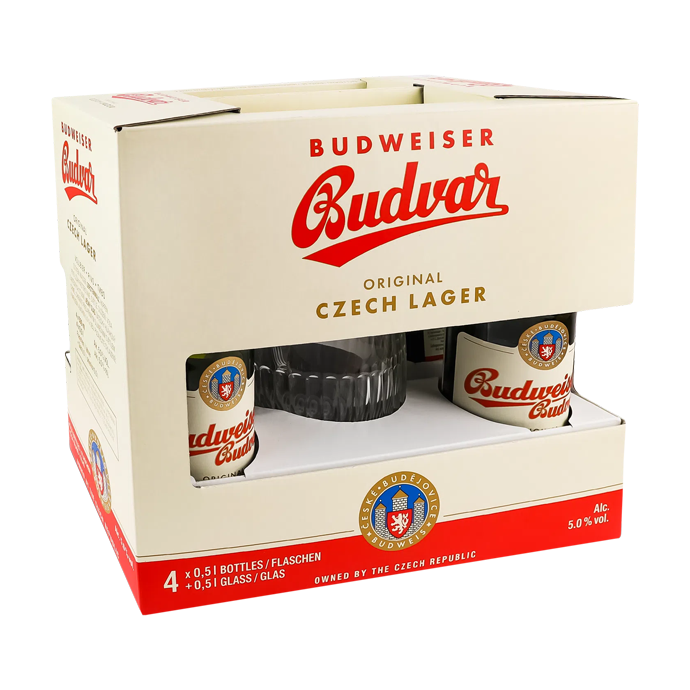Набор пива Budweiser 0.5л x 4шт + кружка 0.5л
