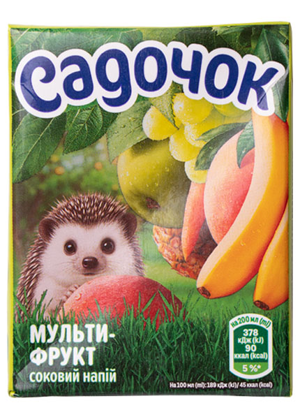 Напій соковий «Садочок» мультифрукт з м'якоттю пастеризований 0.2л