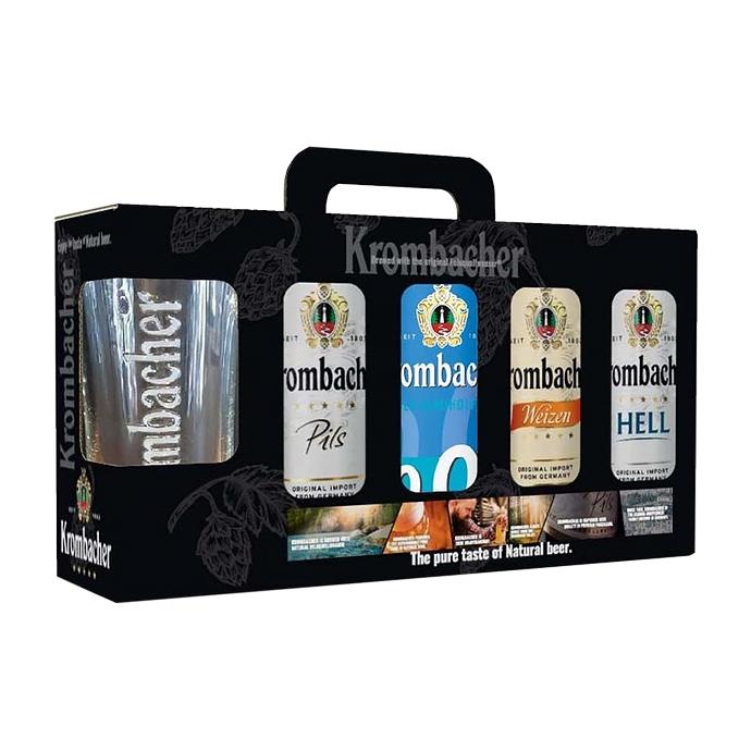 Набор пива Krombacher в ассортименте 0.5л х 4шт + бокал 0.4л