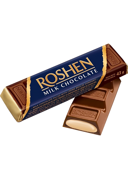 Батончик «Roshen» молочно-шоколадний з начинкою крем-брюле, 43г