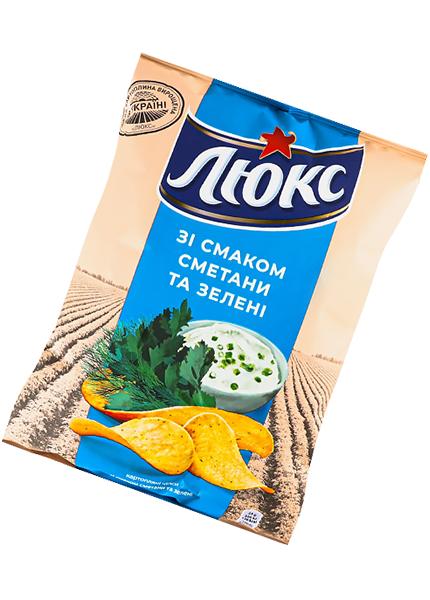 Чипси «Люкс» зі смаком сметани та зелені, 125г