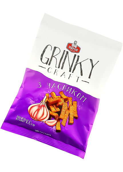 Грінки Мирон Grinky Craft з часником, 100г купити в Hop Hey | Море Пива Грінки Мирон Grinky Craft з часником, 100г