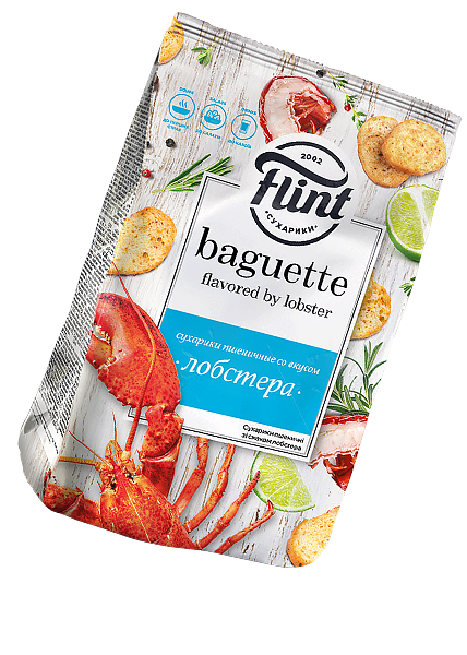 Сухарики пшеничні «Flint Baguette» зі смаком лобстера, 100 гр