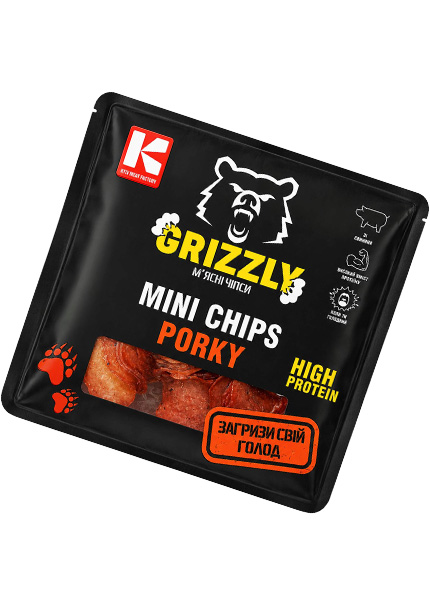 Чипси зі свинини Mini Chips Porky «Grizzly», 50г