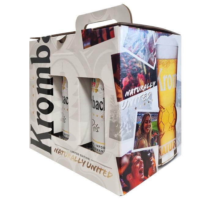 Подарочный набор пива «Футбольный» Krombacher Pils 0.5л х 5шт + бокал 0.2л