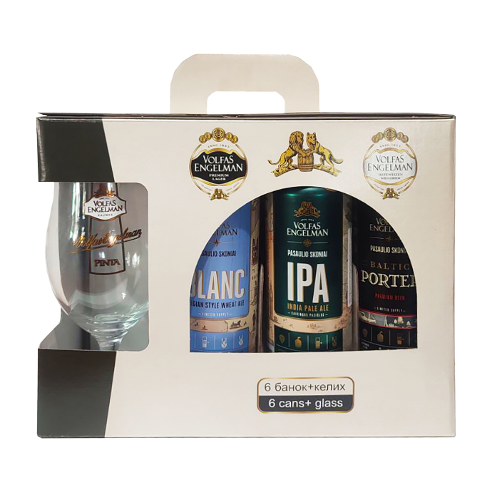 Подарочный набор пива Volfas Engelman 0.568л x 6шт + бокал 0.568л