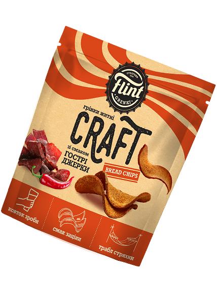 Грінки житньо-пшеничні хвилясті «Flint Craft Grenki» зі смаком гострих джерки, 90г