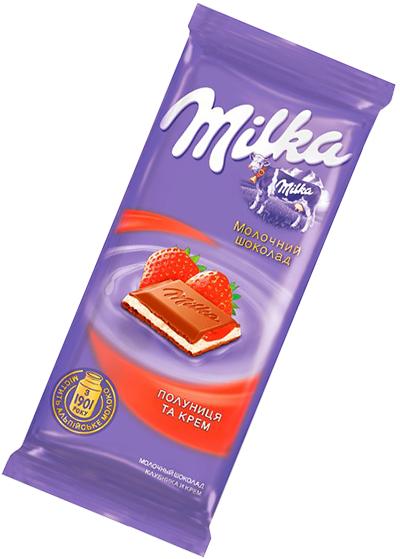 Шоколад «Milka» з полуницею та кремом, 90 г