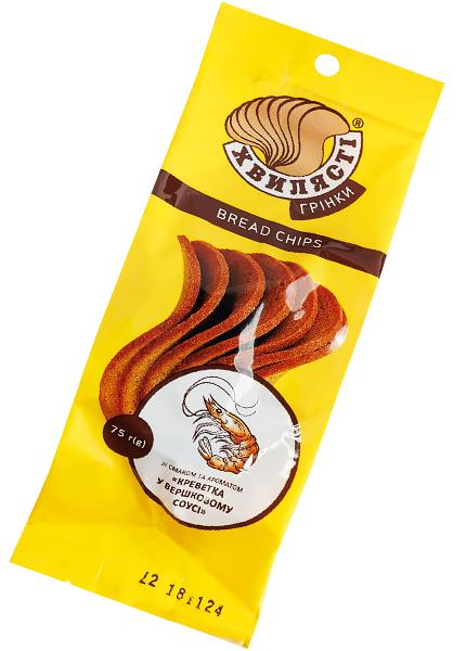 Сухарі житньо-пшеничні «Хвилясті» зі смаком креветки у вершковому соусі, 75г