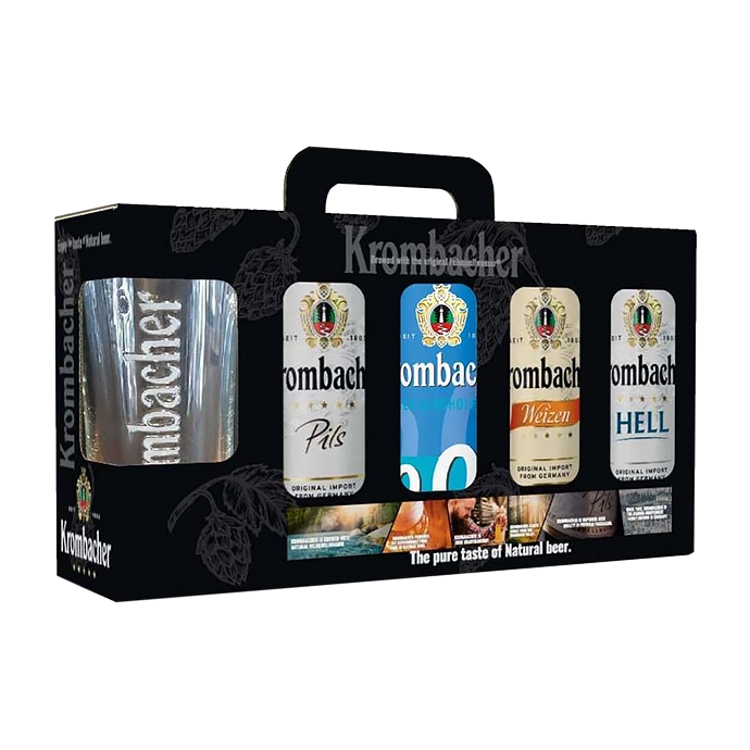 Набор пива Krombacher в ассортименте 0.5л х 4шт + бокал 0.4л