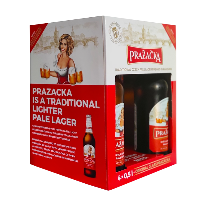 Набір пива Prazacka 0.5л х 4шт + келих 0.33л