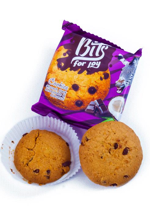 Печенье Bits с кусочками черного шоколада и кокосом 50г