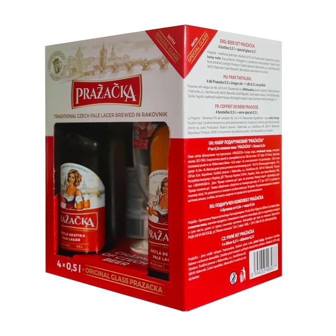 Набір пива Prazacka 0.5л х 4шт + келих 0.33л