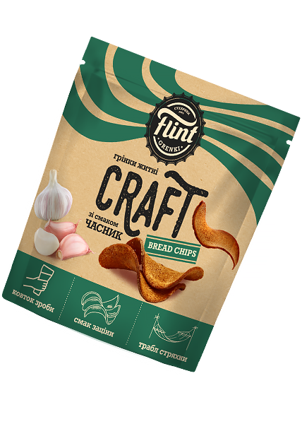 Грінки житньо-пшеничні хвилясті «Flint Craft Grenki» зі смаком часнику, 90г