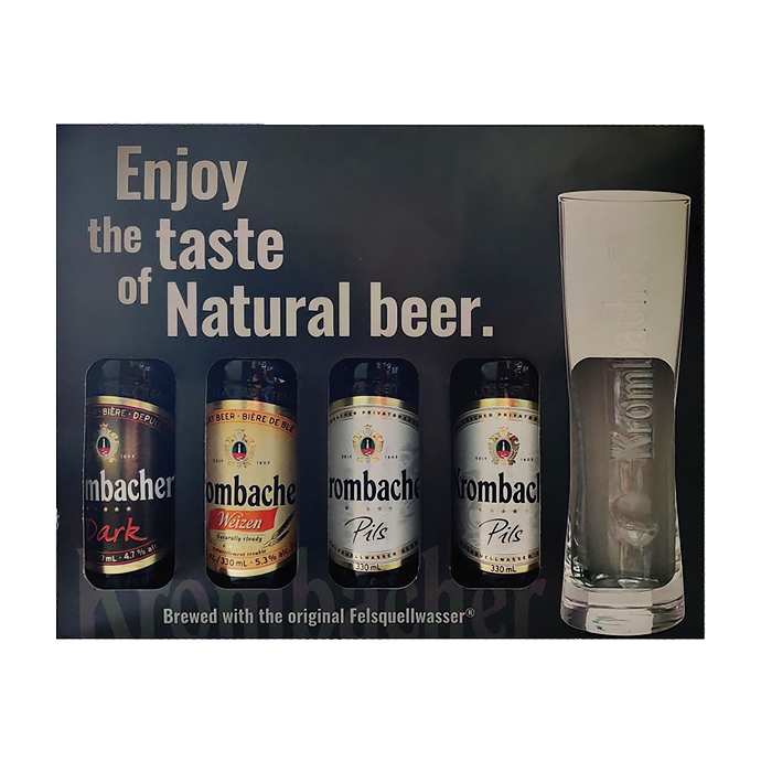 Набор пива Krombacher в ассортименте 0.33л х 4шт + бокал 0.33л