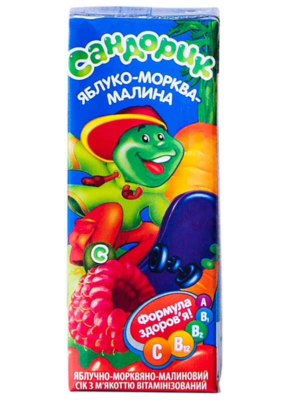 Сік Сандорік яблучно-морквяно-малиновий з м'якоттю 0.2l