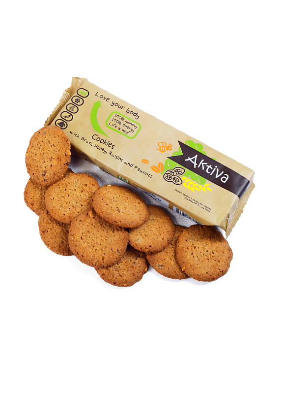 Печиво з висівками Aktiva з медом, родзинками і арахісом 155г