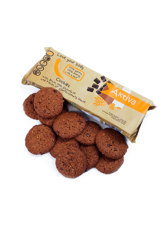 Печиво з висівками Aktiva з молочним шоколадом і глазур'ю 155г