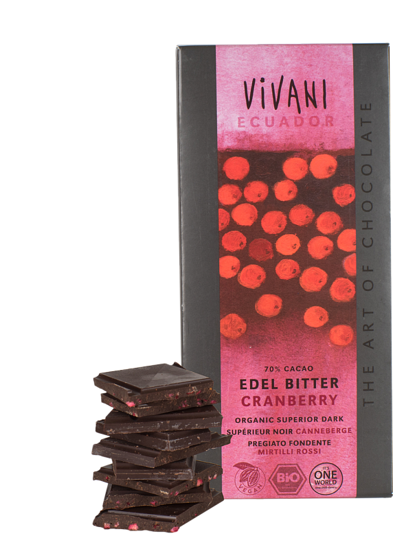 Шоколад чорний Vivani з журавлиною 100г