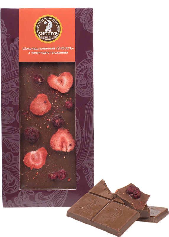 Плитка шоколадна Shoude з полуницей та ожиною 100г
