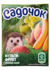 Соковый напиток «Садочок» мультифрукт с мякотью пастеризованный 0.2л