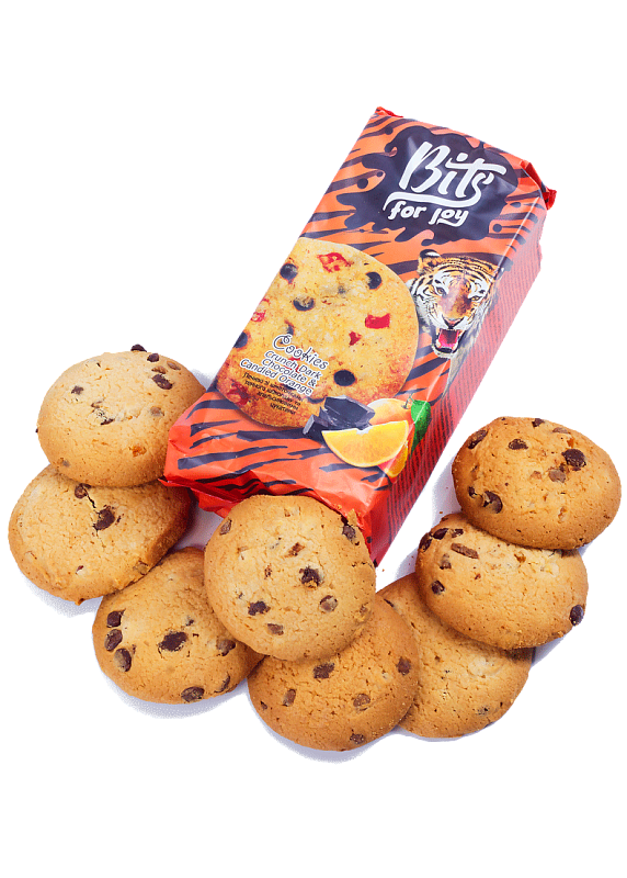 Печенье Bits с кусочками черного шоколада и апельсиновыми цукатами 200г