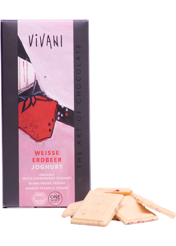 Шоколад білий Vivani полуниця та йогурт 100г