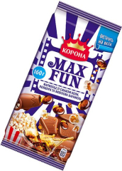 Шоколад «Корона» Max Fun карамель, мармелад, попкорн, 160 г