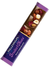 Шоколад Millennium «Fruits & Nuts» молочный с миндалем, фундуком, клюквой и изюмом, 35 г