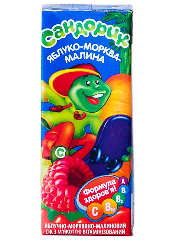 Сік Сандорік яблучно-морквяно-малиновий з м'якоттю 0.2l