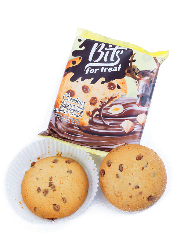 Печенье Bits с кусочками белого шоколада и ореховым кремом 50г